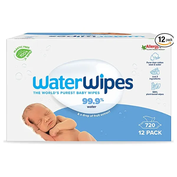WaterWipes Original Biodegradable Baby Wipes, 99.9% Water Based Wet Wipes & Unscented for Sensitive Skin, 720 Count (12 packs)