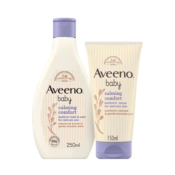 AVEENO Baby, Calming Comfort Bedtime Set - Bath & Wash 250ml + Lotion 150ml, for Delicate Skin, with Gentle Lavender & Vanilla Scent