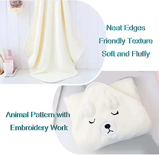 AUULA Baby Hooded Towel, Baby Bath Towels with Hood,Unique Animal Design Ultra Soft Absorbent and Non-Balling Cotton Baby Bath Towel, for Baby Boy and Girl(White) - Image 5