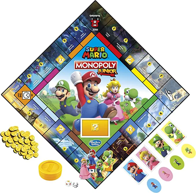 Monopoly Junior Super Mario Edition Board Game, Fun Kids' Game Ages 5 and Up, Explore The Mushroom Kingdom as Mario, Peach, Yoshi, or Luigi (Amazon Exclusive) - Image 2