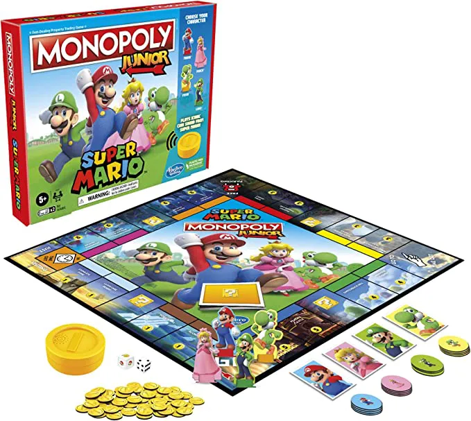 Monopoly Junior Super Mario Edition Board Game, Fun Kids' Game Ages 5 and Up, Explore The Mushroom Kingdom as Mario, Peach, Yoshi, or Luigi (Amazon Exclusive) - Image 3