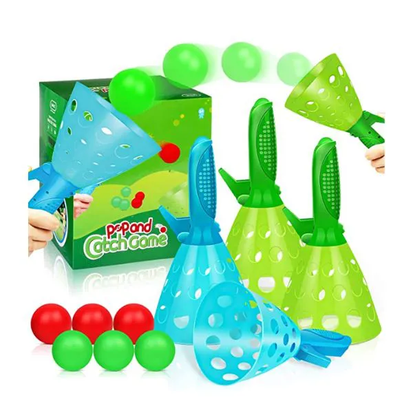 Outdoor Indoor Game Activities for Kids, Pop-Pass-Catch Ball Game with 4 Catch Launcher Baskets and 6 Balls, Halloween Christmas Party Favors Gift Beach Sport Toys for Kids Age 5 6 7 8 9 10+ and Adult