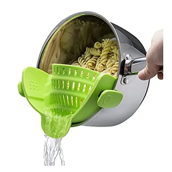 Kitchen Gizmo Snap N Strain Pot Strainer and Pasta Strainer - Adjustable Silicone Clip On Strainer for Pots, Pans, and Bowls - Lime Green