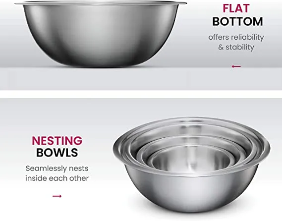 Stainless Steel Mixing Bowls (Set of 6) Stainless Steel Mixing Bowl Set - Easy To Clean, Nesting Bowls for Space Saving Storage, Great for Cooking, Baking, Prepping - Image 3