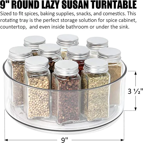 Lazy Susan - 2 Pack Round Plastic Clear Rotating Turntable Organization & Storage Container Bins for Cabinet, Pantry, Fridge, Countertop, Kitchen, Vanity - Spinning Organizer for Spices, Condiments - Image 2