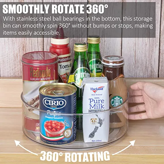 Lazy Susan - 2 Pack Round Plastic Clear Rotating Turntable Organization & Storage Container Bins for Cabinet, Pantry, Fridge, Countertop, Kitchen, Vanity - Spinning Organizer for Spices, Condiments - Image 3