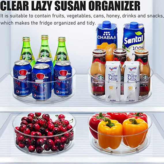 Lazy Susan - 2 Pack Round Plastic Clear Rotating Turntable Organization & Storage Container Bins for Cabinet, Pantry, Fridge, Countertop, Kitchen, Vanity - Spinning Organizer for Spices, Condiments - Image 5