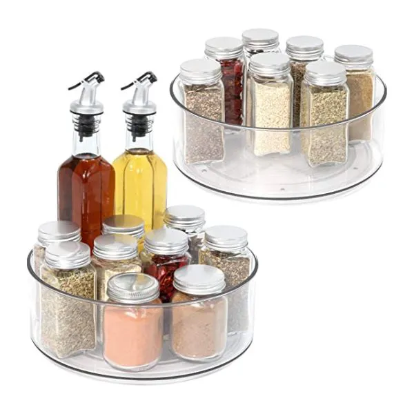 Lazy Susan - 2 Pack Round Plastic Clear Rotating Turntable Organization & Storage Container Bins for Cabinet, Pantry, Fridge, Countertop, Kitchen, Vanity - Spinning Organizer for Spices, Condiments
