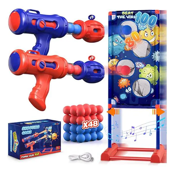 Stlloys Shooting Game Toy for Boys Age 5 6 7 8 9 10+ Years Old, Moving Shooting Target, 48 Foam Balls and 2pk Foam Blaster Air Guns, Birthday for Boys Kids Girls