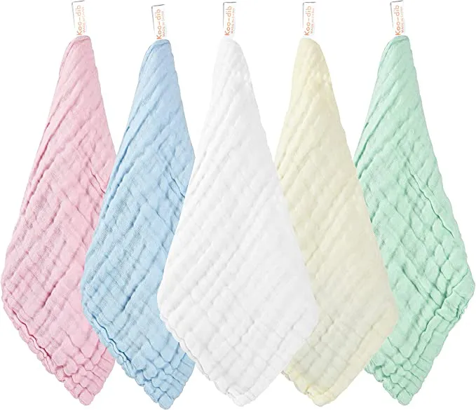 Baby Muslin Squares Washcloths Baby Essentials for Newborn Muslin Cloths for Baby Towels Reusable Muslin Clothes Baby Wash Cloth Face Shower Bath Towel for Newborn Baby Gift 10 Pack (25x25cm) Koo-dib - Image 2