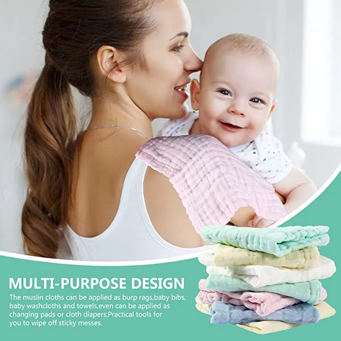 Baby Muslin Squares Washcloths Baby Essentials for Newborn Muslin Cloths for Baby Towels Reusable Muslin Clothes Baby Wash Cloth Face Shower Bath Towel for Newborn Baby Gift 10 Pack (25x25cm) Koo-dib - Image 5