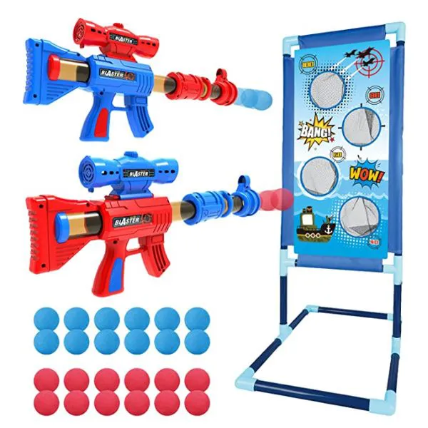 OleFun Shooting Game Toy for Age 6, 7, 8,9,10+ Years Old Kids, Boys - 2 Foam Ball Popper Air Guns & Shooting Target & 24 Foam Balls - Ideal Gift
