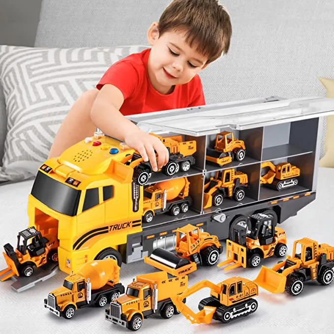 TEMI Toddler Toys for 3 4 5 6 Years Old Boys, Die-cast Construction Toys Car Carrier Vehicle Toy Set w/ Play Mat, Kids Toys Truck Alloy Metal Car Toys Set for Age 3-9 Toddlers Kids Boys & Girls - Image 3