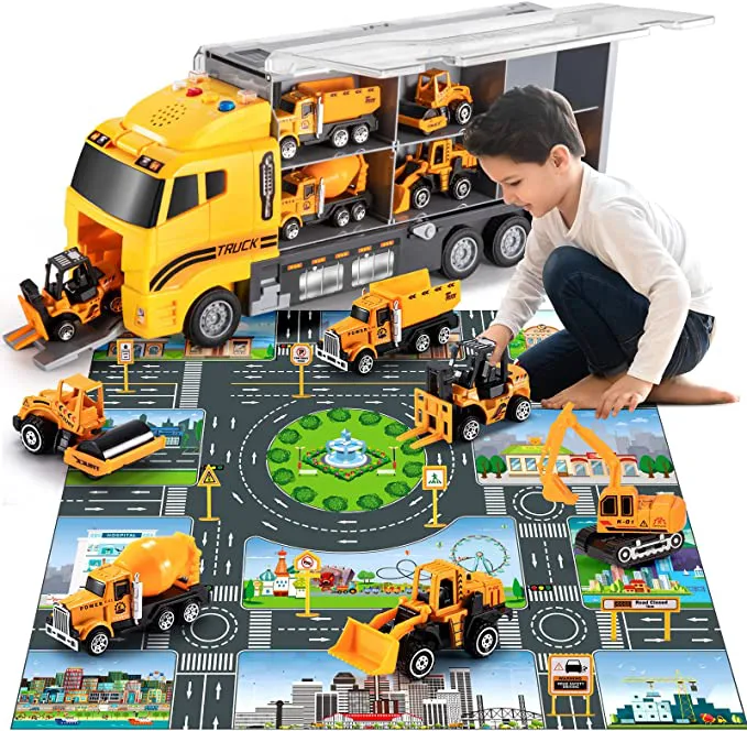 TEMI Toddler Toys for 3 4 5 6 Years Old Boys, Die-cast Construction Toys Car Carrier Vehicle Toy Set w/ Play Mat, Kids Toys Truck Alloy Metal Car Toys Set for Age 3-9 Toddlers Kids Boys & Girls - Image 4