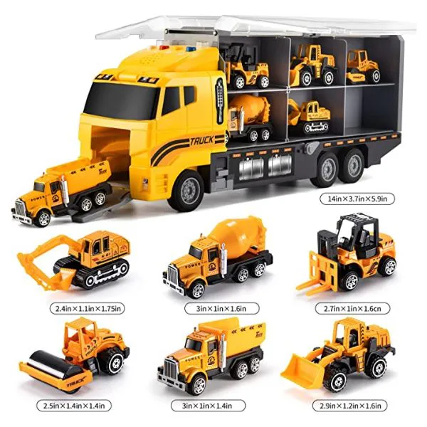 TEMI Toddler Toys for 3 4 5 6 Years Old Boys, Die-cast Construction Toys Car Carrier Vehicle Toy Set w/ Play Mat, Kids Toys Truck Alloy Metal Car Toys Set for Age 3-9 Toddlers Kids Boys & Girls