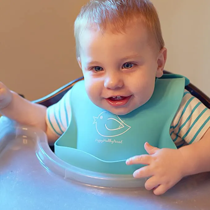 Waterproof Silicone Bib Easily Wipes Clean! Comfortable Soft Baby Bibs Keep Stains Off! Spend Less Time Cleaning after Meals with Babies or Toddlers! Set of 2 Colours - Image 3