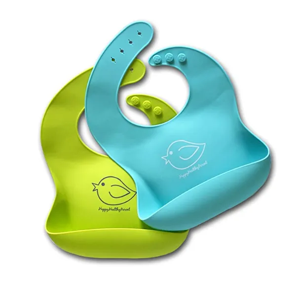 Waterproof Silicone Bib Easily Wipes Clean! Comfortable Soft Baby Bibs Keep Stains Off! Spend Less Time Cleaning after Meals with Babies or Toddlers! Set of 2 Colours