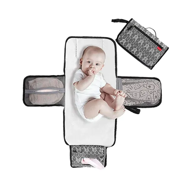 Lekebaby Portable Nappy Changing Mat Travel Baby Change Mat with Wipe-Pocket and Head Cushion, Grey