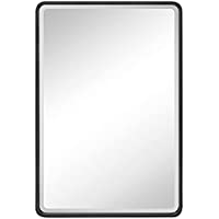 TEHOME Farmhouse Black Metal Framed Recessed Bathroom Medicine Cabinet with Mirror Rounded Rectangle Tilting Beveled Vanity Mirros for Wall 16x24 inch - Image 2