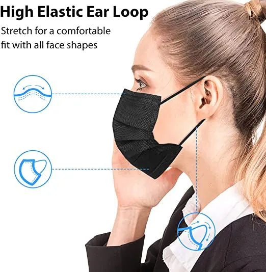 Egook Black Disposable Face Masks, 100 Pack Face Mask 3 Ply Disposable Masks - Image 3