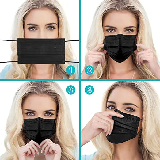 Egook Black Disposable Face Masks, 100 Pack Face Mask 3 Ply Disposable Masks - Image 5