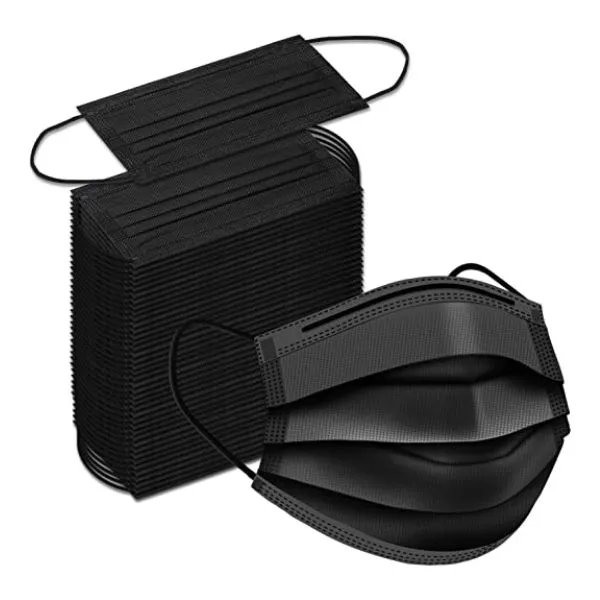Egook Black Disposable Face Masks, 100 Pack Face Mask 3 Ply Disposable Masks