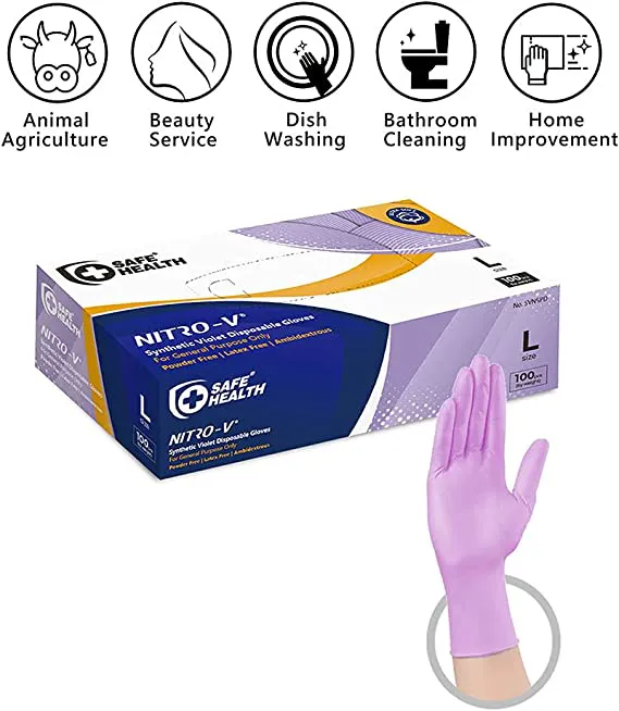 SAFE HEALTH NITRO-V Nitile-Vinyl Synthetic Dispoable Gloves, Free of Latex & Powder, Violet, Black, Housework, Tatto - Image 2