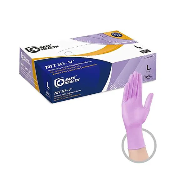 SAFE HEALTH NITRO-V Nitile-Vinyl Synthetic Dispoable Gloves, Free of Latex & Powder, Violet, Black, Housework, Tatto